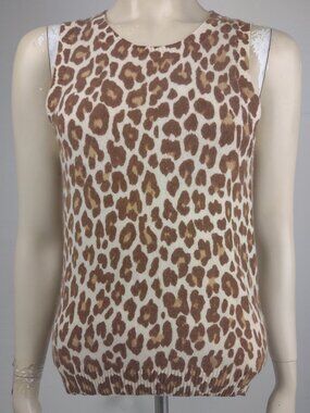 J. Crew beige brown animal print 100% Cashmere sweater vest Ladies Medium